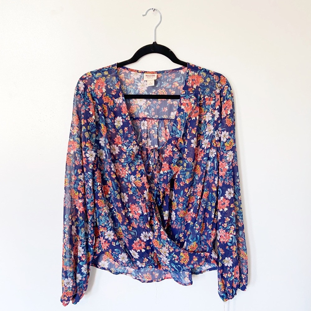 Mossimo | NWT Navy Floral Print Faux Wrap Blouse